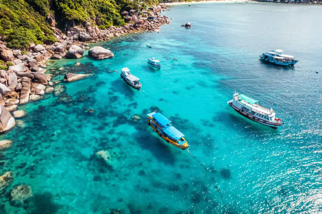  bay dive site in Koh Tao from above. - Photo by Istock at Istock
